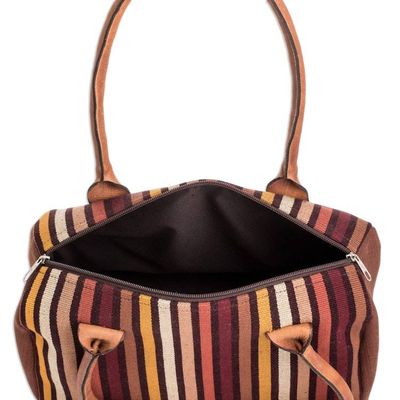 Alternate image for Leather-Accented Warm-Toned Striped Cotton Handbag Striped Realm