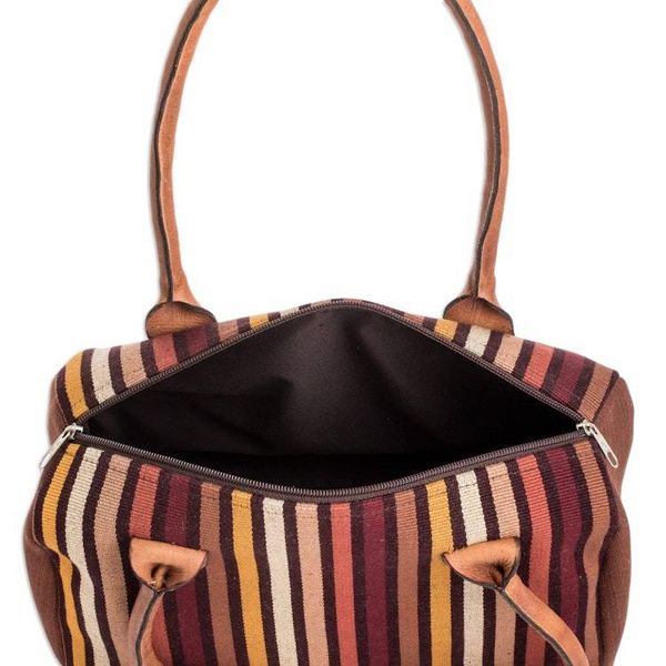 Alternate image for Leather-Accented Warm-Toned Striped Cotton Handbag Striped Realm