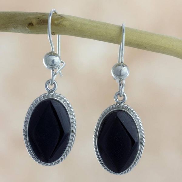 Alternate image for Black Jade Earrings Sterling Silver Artisan Jewelry Yaax Chich Mystique