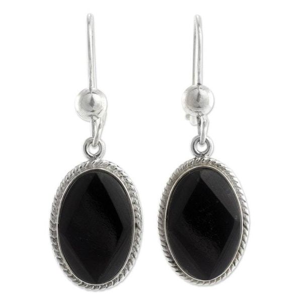 Alternate image for Black Jade Earrings Sterling Silver Artisan Jewelry Yaax Chich Mystique
