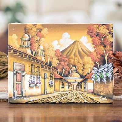 Alternate image for Guatemalan Volcano Village Signed Painting Limited Edition Calle San Francisco III