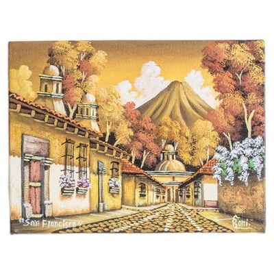 Alternate image for Guatemalan Volcano Village Signed Painting Limited Edition Calle San Francisco III