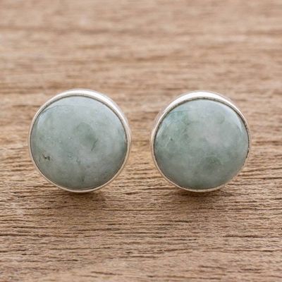 Alternate image for Circular Light Green Guatemalan Jade Stud Earrings Mayan Harmony in Green