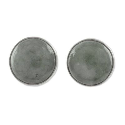 Alternate image for Circular Light Green Guatemalan Jade Stud Earrings Mayan Harmony in Green