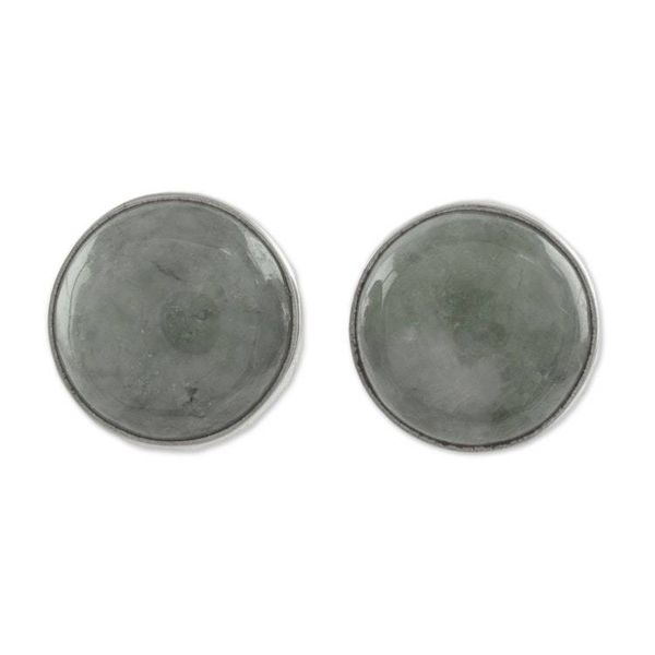 Alternate image for Circular Light Green Guatemalan Jade Stud Earrings Mayan Harmony in Green