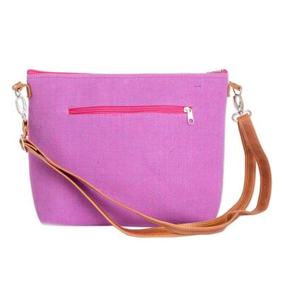 Alternate image for Handwoven Pink Cotton Sling Bag with Leather Straps Silhouettes of Pink