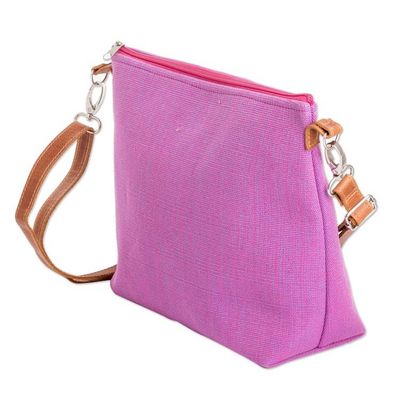 Alternate image for Handwoven Pink Cotton Sling Bag with Leather Straps Silhouettes of Pink