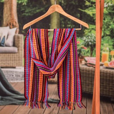 Primary image for Striped 100 Cotton Scarf Handwoven in a Vibrant Palette Vibrant Folk
