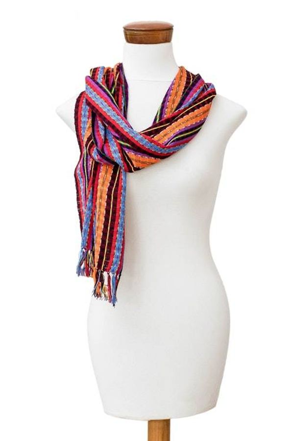 Alternate image for Striped 100 Cotton Scarf Handwoven in a Vibrant Palette Vibrant Folk