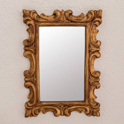 Primary image for Curl Motif Conacaste Wood Wall Mirror from Guatemala Elegant Duchy