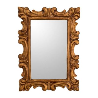 Alternate image for Curl Motif Conacaste Wood Wall Mirror from Guatemala Elegant Duchy