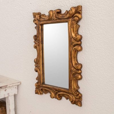 Alternate image for Curl Motif Conacaste Wood Wall Mirror from Guatemala Elegant Duchy