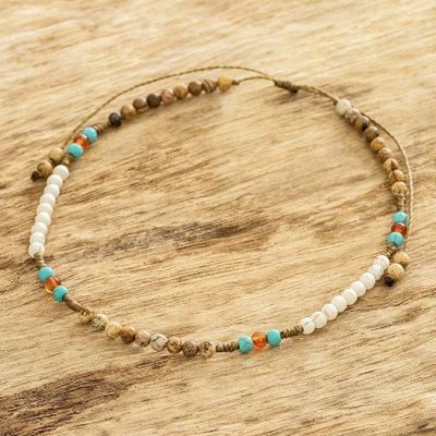 Primary image for Unisex Turquoise and Jasper Beaded Anklet from Guatemala Guatemala Driftwood