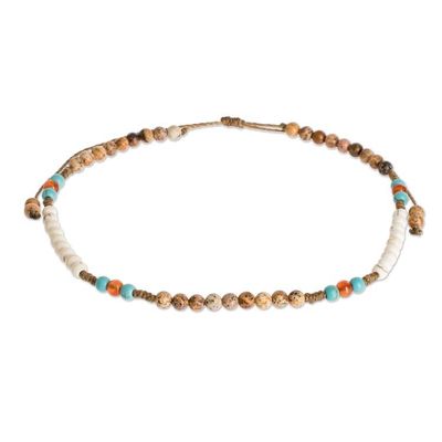 Alternate image for Unisex Turquoise and Jasper Beaded Anklet from Guatemala Guatemala Driftwood