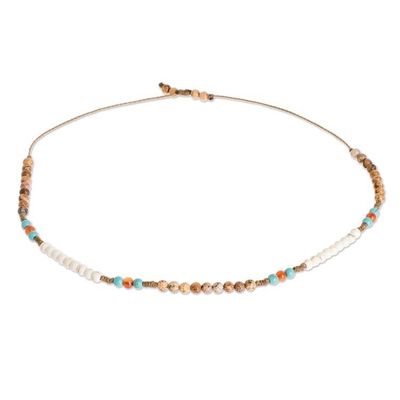 Alternate image for Unisex Turquoise and Jasper Beaded Anklet from Guatemala Guatemala Driftwood