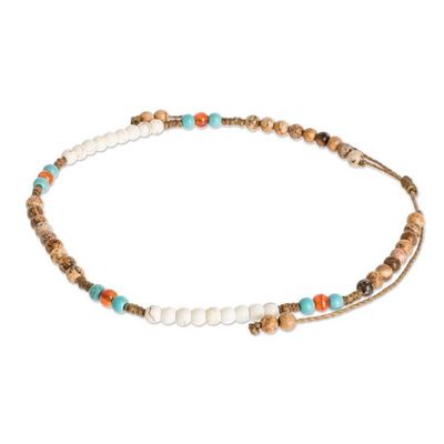 Alternate image for Unisex Turquoise and Jasper Beaded Anklet from Guatemala Guatemala Driftwood