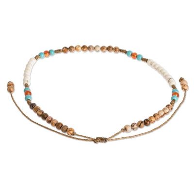 Alternate image for Unisex Turquoise and Jasper Beaded Anklet from Guatemala Guatemala Driftwood