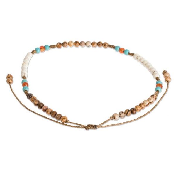 Alternate image for Unisex Turquoise and Jasper Beaded Anklet from Guatemala Guatemala Driftwood