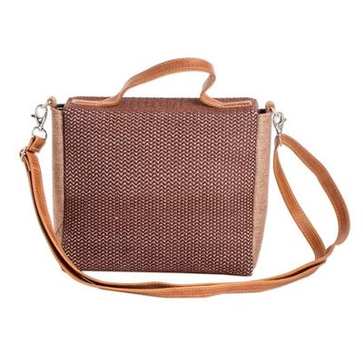 Alternate image for Leather-Accented Cotton Sling Bag in Brown and White Hues Chocolate Fate