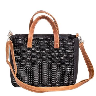 Alternate image for Leather-Accented Black and Ivory Cotton Shoulder Bag Mysterious Season