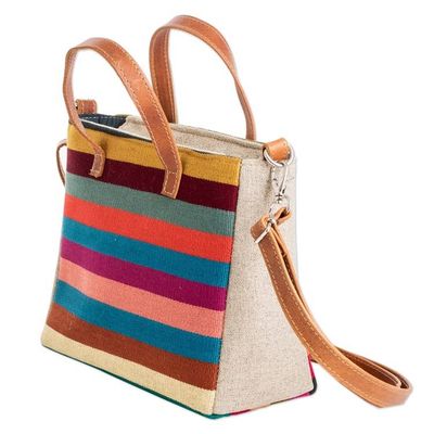 Alternate image for Leather-Accented Colorful Striped Cotton Shoulder Bag Tropical Season