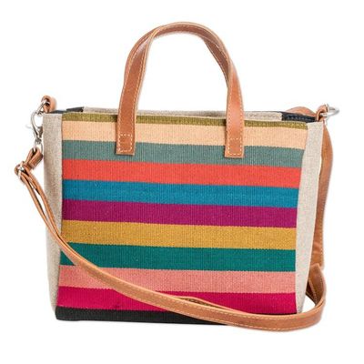 Alternate image for Leather-Accented Colorful Striped Cotton Shoulder Bag Tropical Season