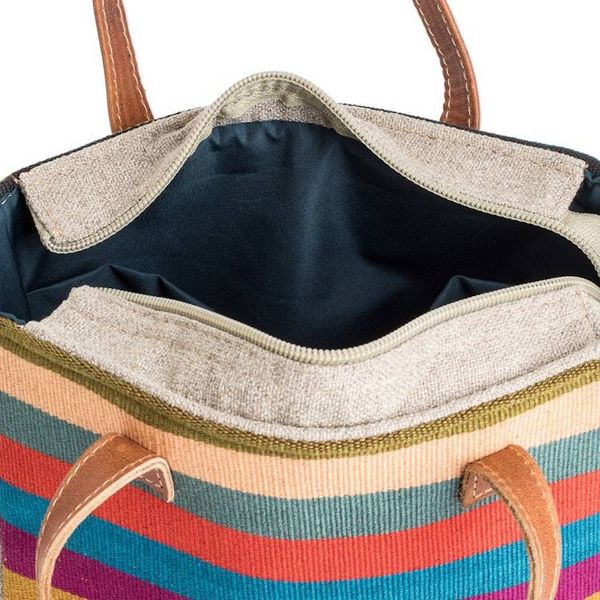 Alternate image for Leather-Accented Colorful Striped Cotton Shoulder Bag Tropical Season