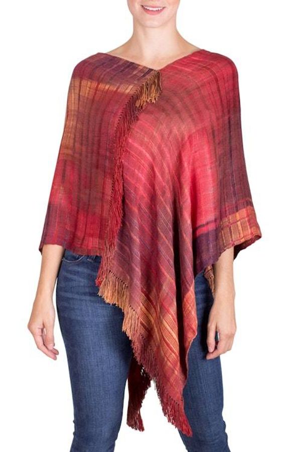 Alternate image for Hand Woven Rayon Poncho from Guatemala Beautiful Flame
