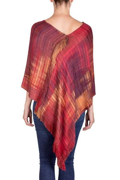 Alternate image for Hand Woven Rayon Poncho from Guatemala Beautiful Flame