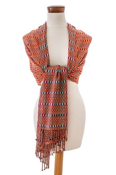 Alternate image for Geometric Sunrise and Crimson Cotton Shawl from Guatemala Sunrise Sunday
