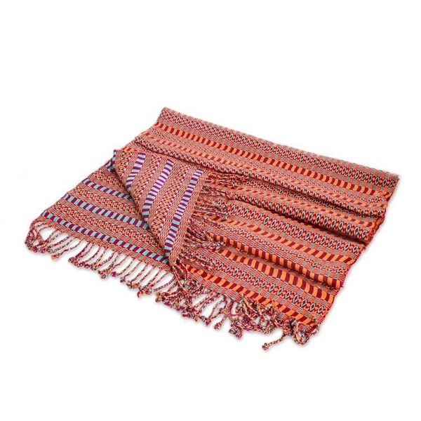 Alternate image for Geometric Sunrise and Crimson Cotton Shawl from Guatemala Sunrise Sunday