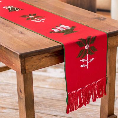 Primary image for Guatemalan Loom Woven 100 Cotton Table Runner Christmas Gathering in Poppy