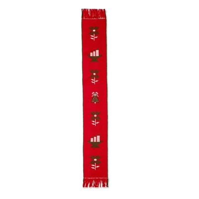 Alternate image for Guatemalan Loom Woven 100 Cotton Table Runner Christmas Gathering in Poppy