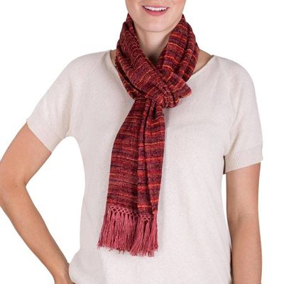 Alternate image for Backstrap Handwoven Rayon Scarf in Warm Colors Russet Love
