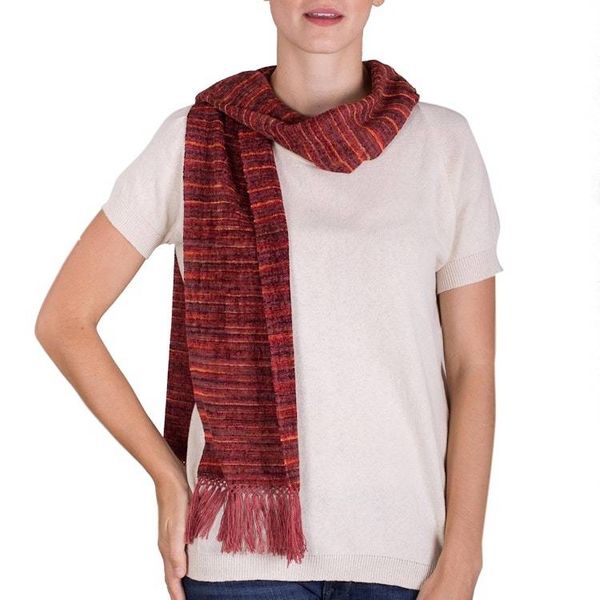 Alternate image for Backstrap Handwoven Rayon Scarf in Warm Colors Russet Love