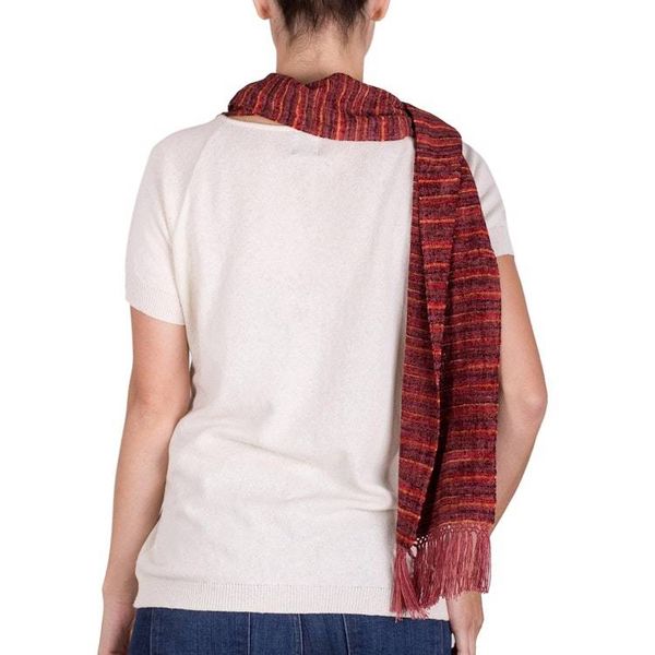 Alternate image for Backstrap Handwoven Rayon Scarf in Warm Colors Russet Love