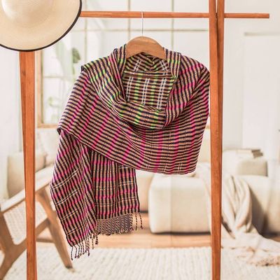 Primary image for Handloomed Geometric-Patterned Cotton Shawl in Fuchsia Fuchsia Destinies