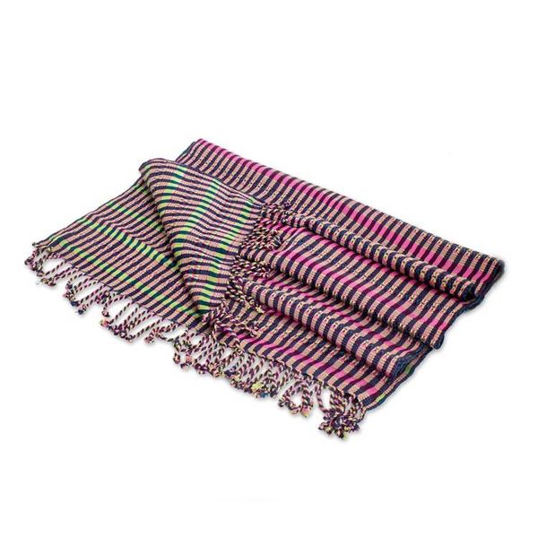 Alternate image for Handloomed Geometric-Patterned Cotton Shawl in Fuchsia Fuchsia Destinies