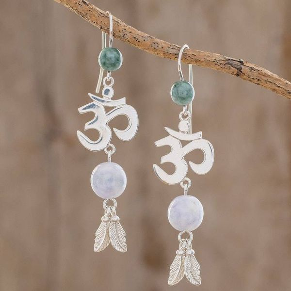 Alternate image for Jade Om Dangle Earrings in Lilac from Guatemala Mayan Om in Lilac