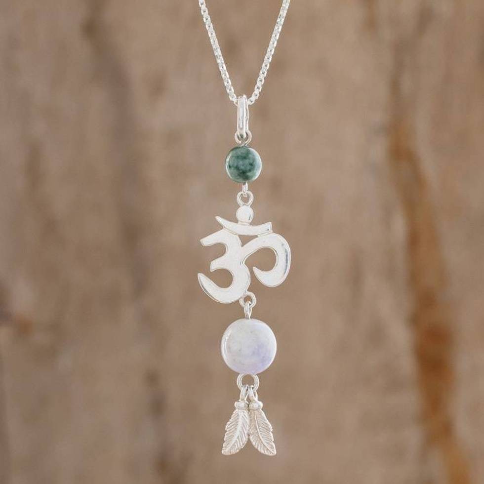 Jade Om Pendant Necklace in Lilac from Guatemala 'Mayan Om in Lilac'