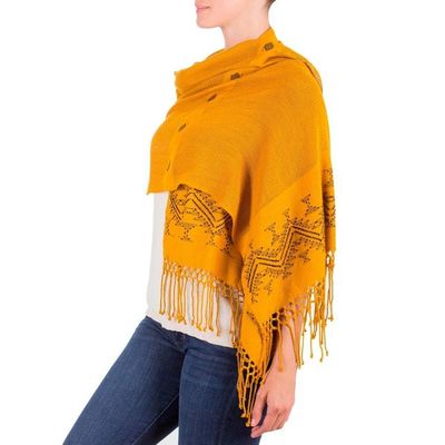 Alternate image for Unique Central American Embroidered Yellow Shawl Hillside Lullaby