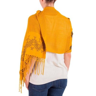 Alternate image for Unique Central American Embroidered Yellow Shawl Hillside Lullaby