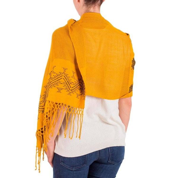 Alternate image for Unique Central American Embroidered Yellow Shawl Hillside Lullaby