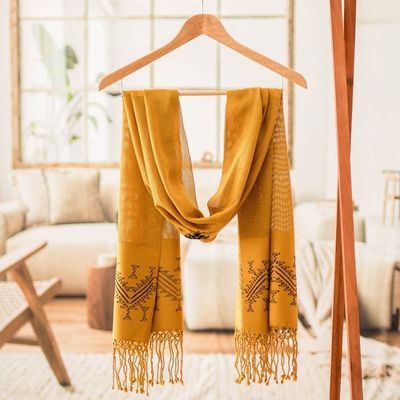 Alternate image for Unique Central American Embroidered Yellow Shawl Hillside Lullaby