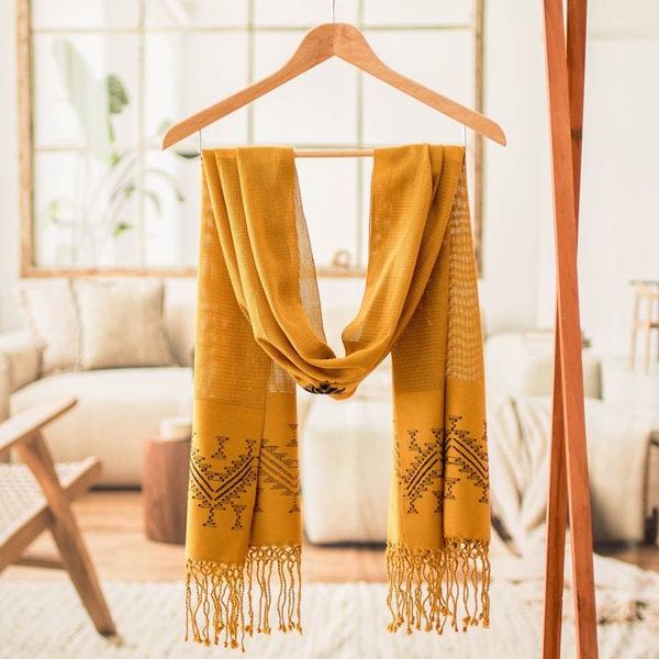 Alternate image for Unique Central American Embroidered Yellow Shawl Hillside Lullaby