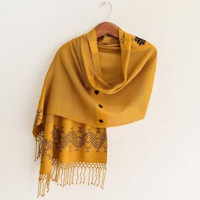 Alternate image for Unique Central American Embroidered Yellow Shawl Hillside Lullaby