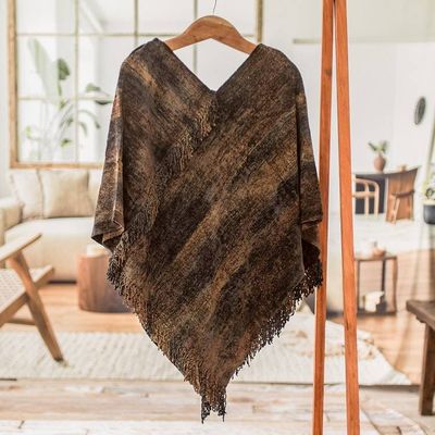 Primary image for Handwoven Cotton Blend Poncho in Brown and Green Hues Our Earth