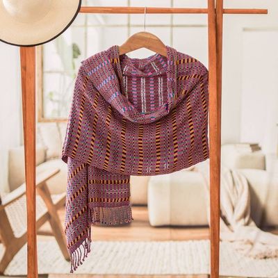 Primary image for Geometric Boysenberry and Teal Cotton Shawl from Guatemala Boysenberry Sunday