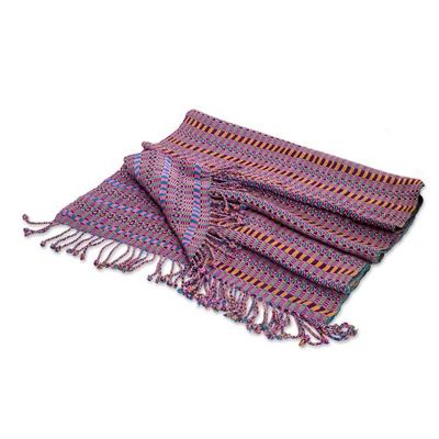 Alternate image for Geometric Boysenberry and Teal Cotton Shawl from Guatemala Boysenberry Sunday