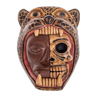 Alternate image for Hand-Carved Wood Jaguar Warrior Mask from Guatemala Face of a Warrior